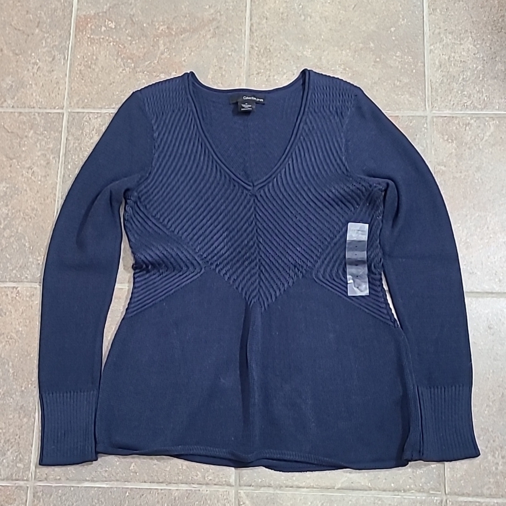 Calvin Klein Jeans navy v-neck soft sweater, 100% cotton, size M